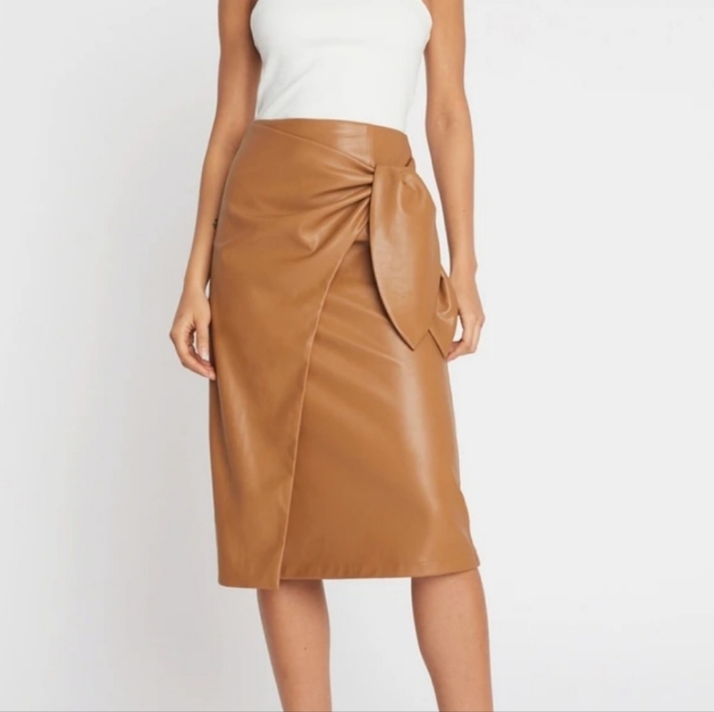 Vegan leather wrap tie detail skirt